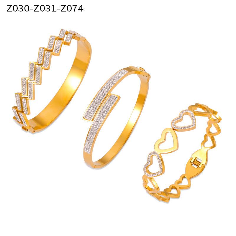 Гонконгский трендовый минималистичный геометрический браслет из титана с золотым покрытием и бриллиантами