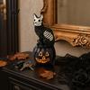 Compact Halloween Desktop Decor Skull Black Cat Pumpkin Figurine, Gothic Statue with Hollow Ribs, Tabletop Figurine Spooky Decoration for Showcase
