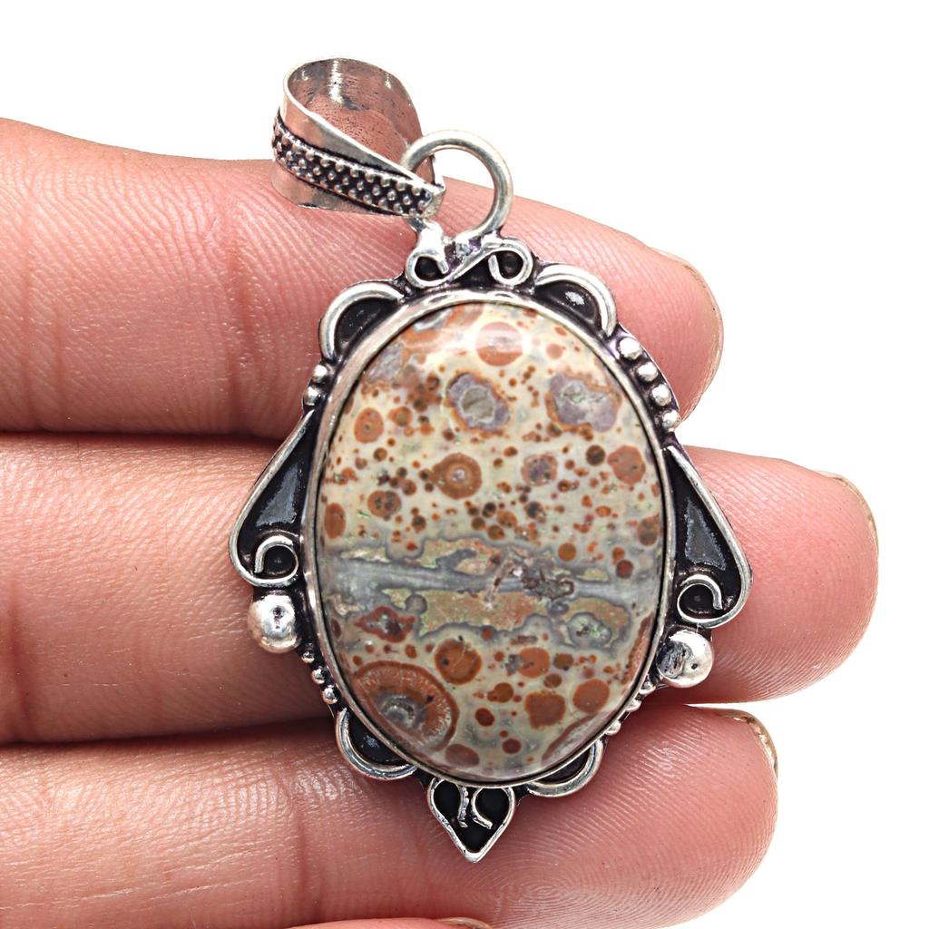 Подвеска с леопардовой кожей и драгоценным камнем Джаспер ко Дню святого Валентина, серебряное украшение 2 дюйма