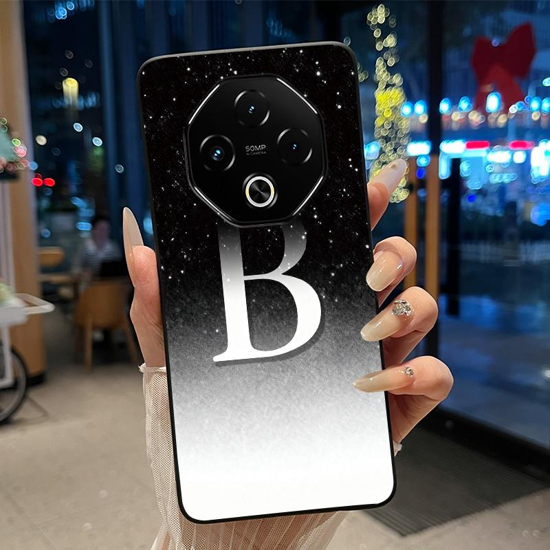 Anti-scratch Phone Case For Umidigi G100 Pro/G100 5G Soft Silicone Black Casing Lucky A-Z Letter With Flower Couple Shell