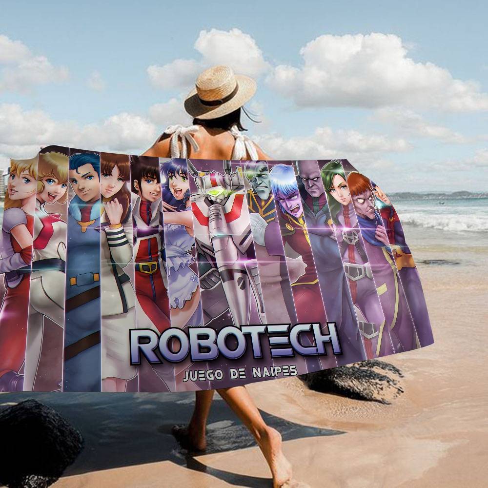 Мультяшное Микрофибровое Одеяло R-RobotechS Быстросохнущие Пляжные Полотенца Большого Размера с Принтом Супервпитывающее Полотенце-Одеяло для Бассейна