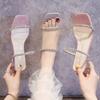 Transparent Sandals Woman Slippers Summer Block Heel for Women Rhinestone Slides Designer Elegant Party Home Shoes