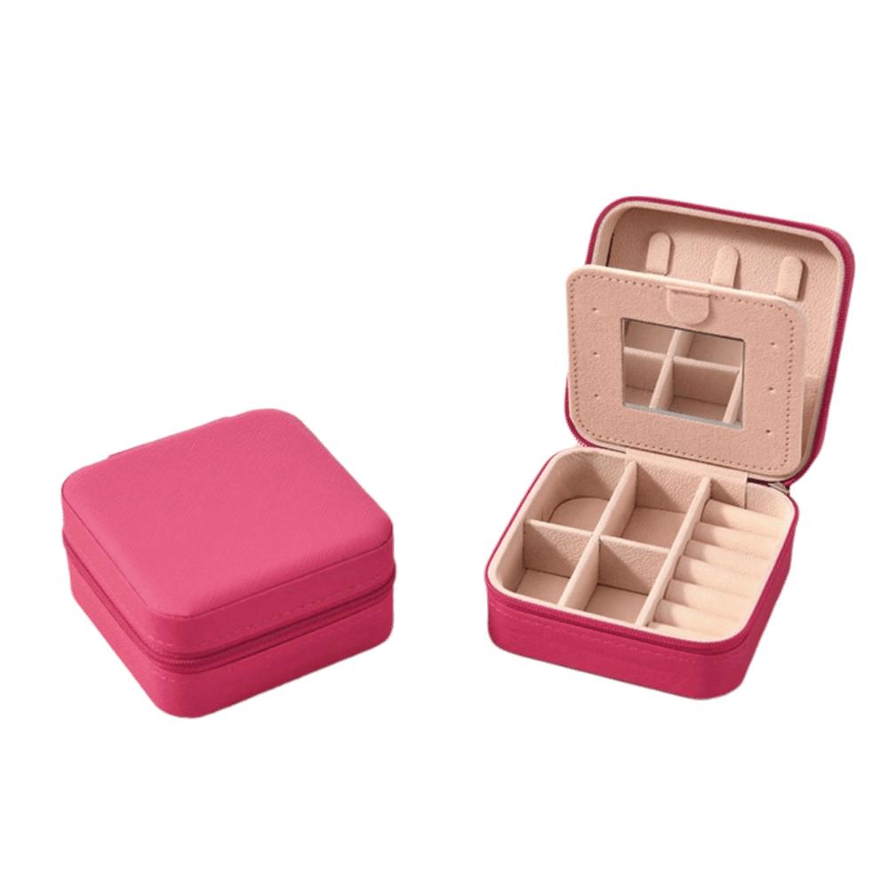 Storage Organizer Waterproof Portable Jewelry Box with Mirror Square Travel Organizer Zippered Closure Necklace Ring Box Travel