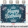 Happy Birthday Balloons and Cake Backdrop Banner, Blue Polyester for Party Decor & Photo Booth