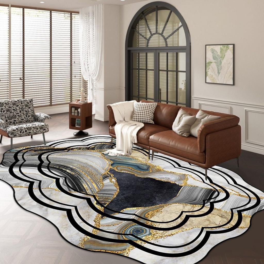 Irregular Living Room Carpet Marble Floor Mat Easy To Maintain Bedroom Bedside Carpet
