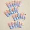 Autumn and Winter Blue Series Wearable Nails with Flower and Bowknot Glitter, Elegant Sweet Cool Girl Nail Tips, Brightening Nails