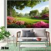 2D Vibrant Spring Park Backdrop Green Trees & Pink Azaleas Photo Background