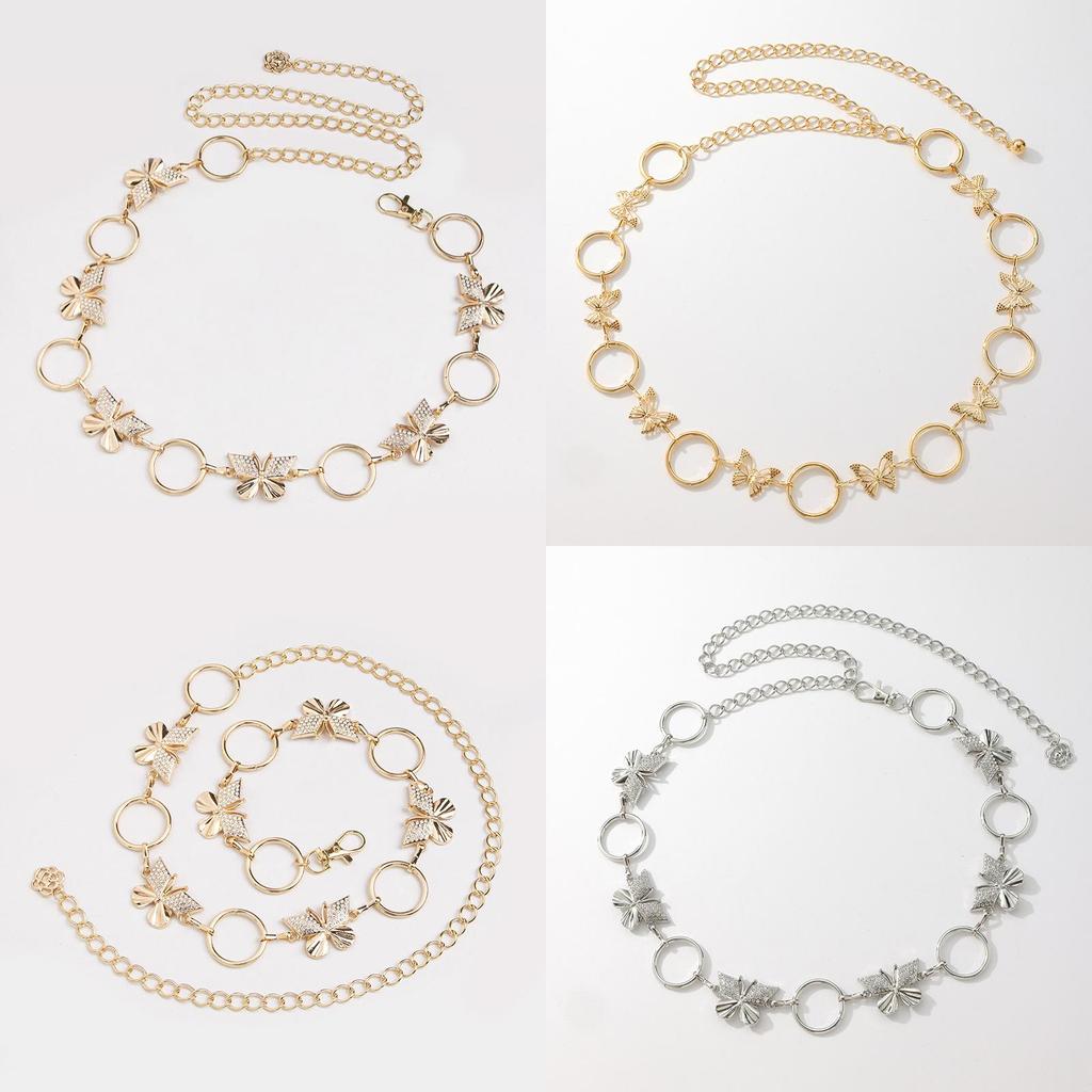 Water Diamond Butterfly Metal Waist Chain For Women With Adjustable Clasp