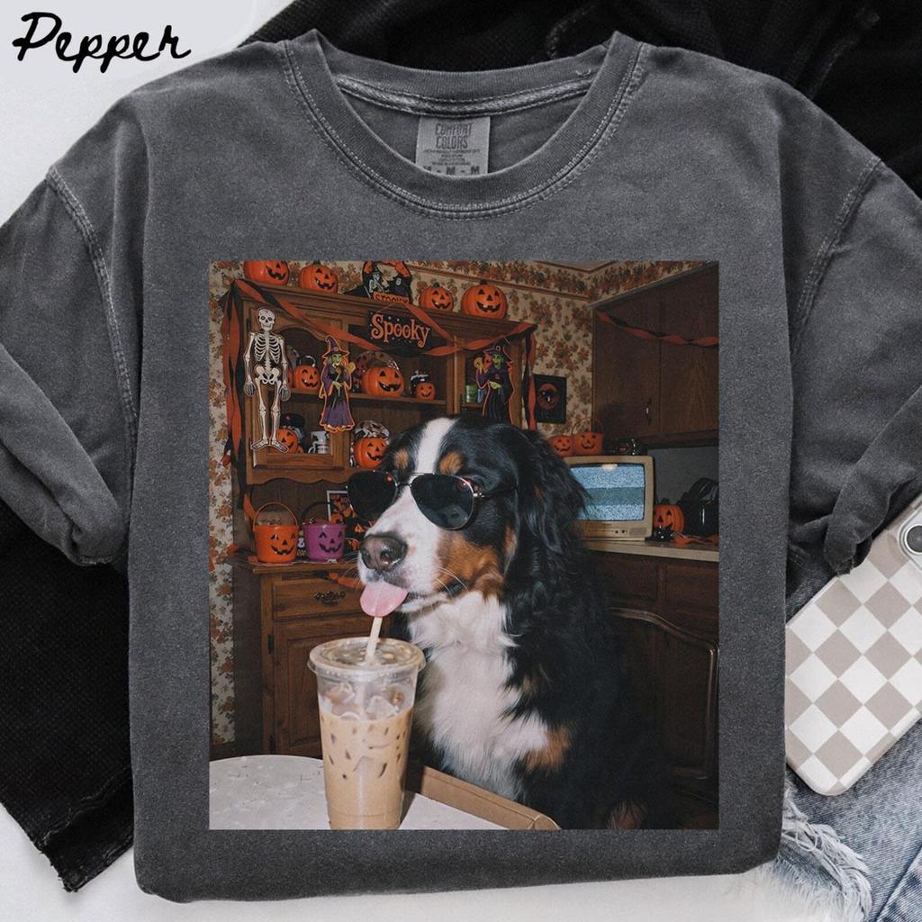 Bernese Mountain Dog Halloween Comfort Colors Shirt, Iced Coffee Dog Mom T-shirt, Funny Mothers Day Gifts, Dog Mama Tee, Trendy Pet Tshirt