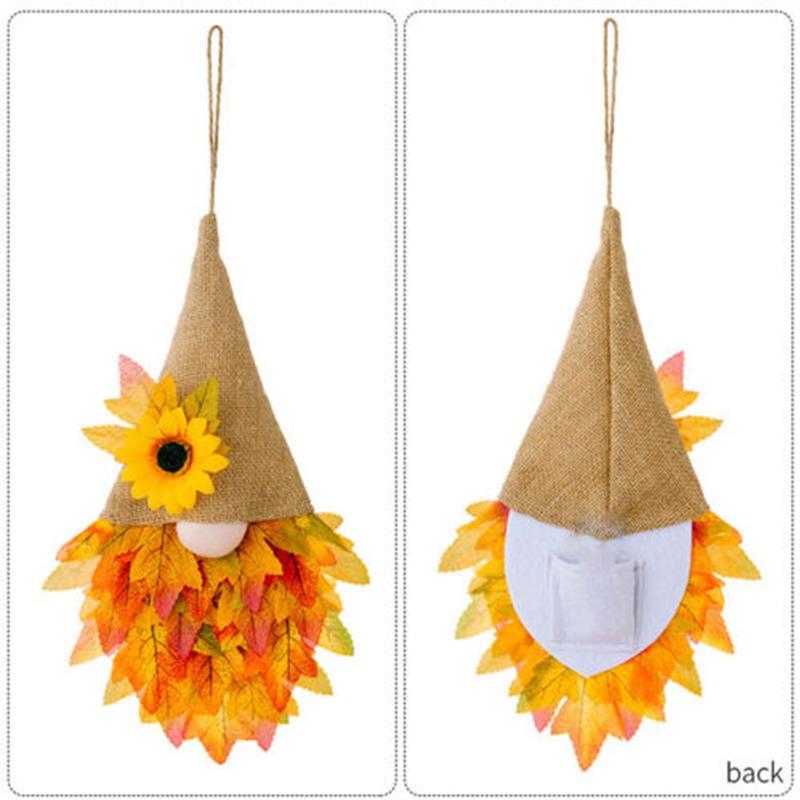 Осенние венки для входной двери, гном, кленовые листья, венок, украшение на День Благодарения