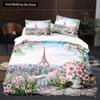 Пододеяльник с изображением цветов Эйфелевой башни King Queen Знаменитая архитектура Парижа Комплект постельного белья для женщин Романтический полиэстеровый пододеяльник