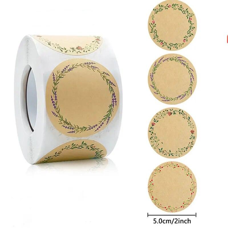 500 Stickers Kraft Paper Flowers Can Be Handwritten Decorative Seal Stickers Self-adhesive Label Paper Self-adhesive Labels Roll