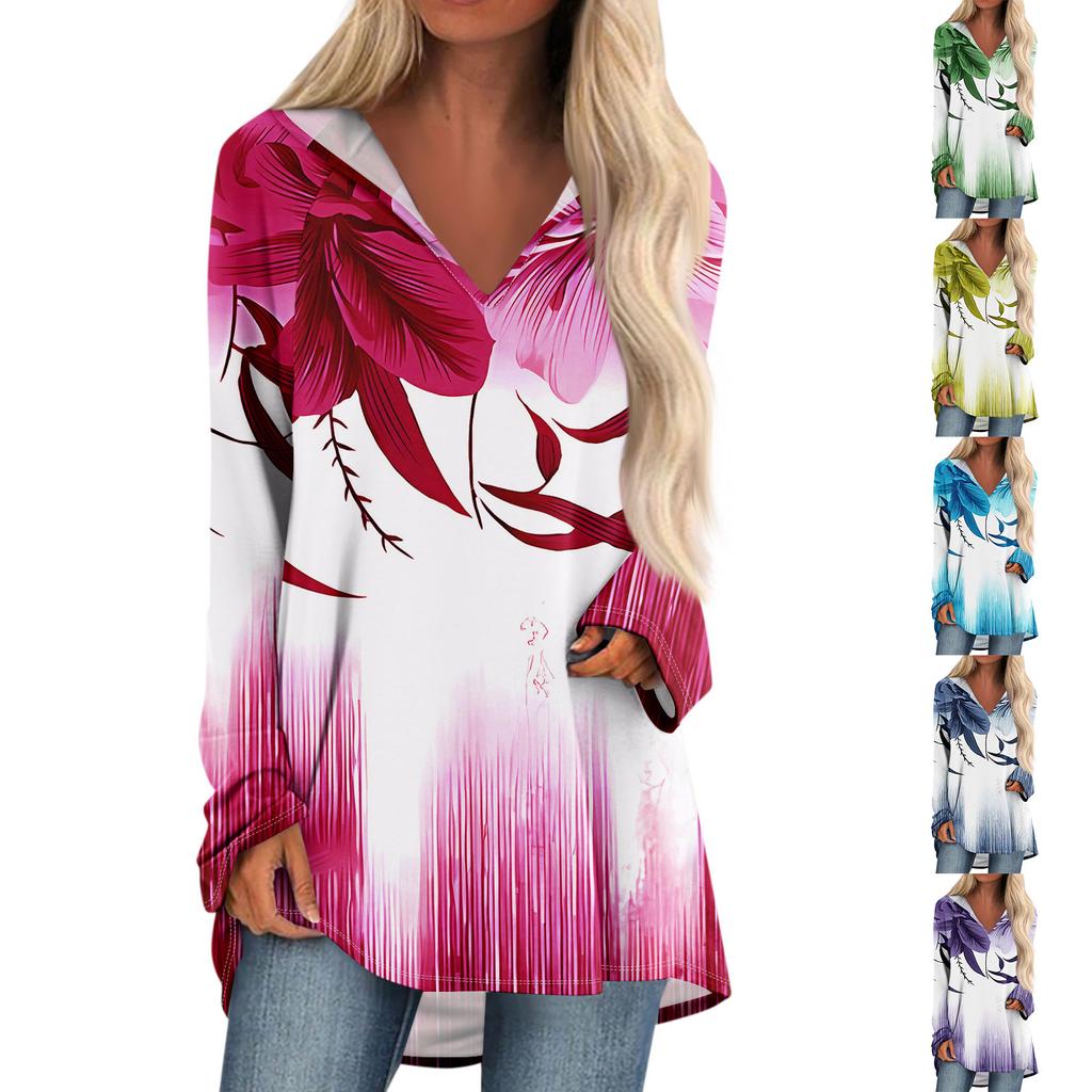 Женские свободные топы с V-образным вырезом и капюшоном с длинными рукавами, повседневные топы, домашние пижамы для отдыха, топы