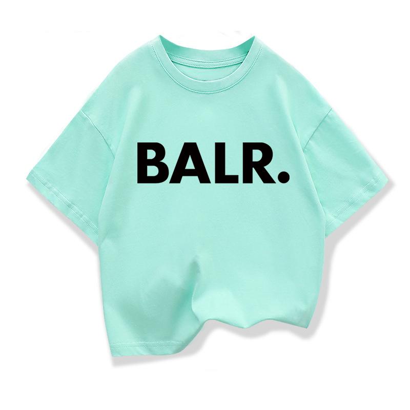 Летняя футболка для мальчиков Хлопок Повседневная Смешная BALR. Печать Крутые Свободные Топы с Круглым Вырезом для Малышей Детские Футболки с Коротким Рукавом Топы для Девочек
