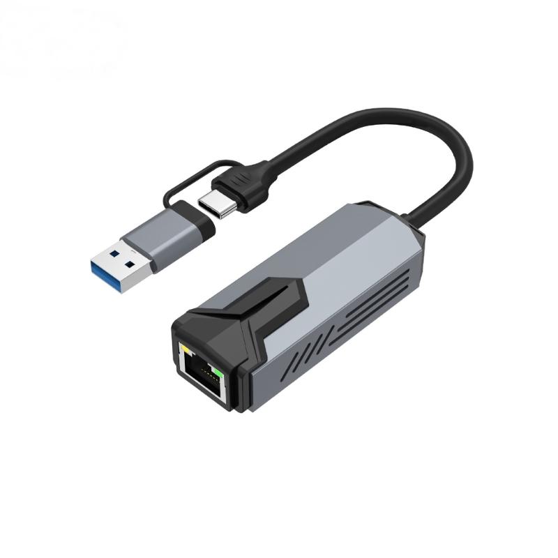 Алюминиевые USB C Ethernet-адаптеры 5000/2500/1000 Мбит/с Высокоскоростные RJ45 Конвертеры Plug and Play Для Ноутбука ПК