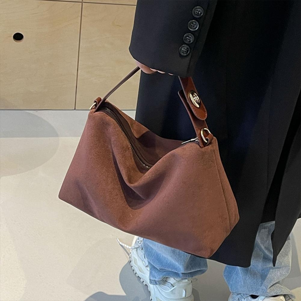 Women Suede Shoulder Bag Adjustable Strap Crossbody Bag With Inner Pocket Retro Hobo Purse Clutch Winter Fashion Female Handbag