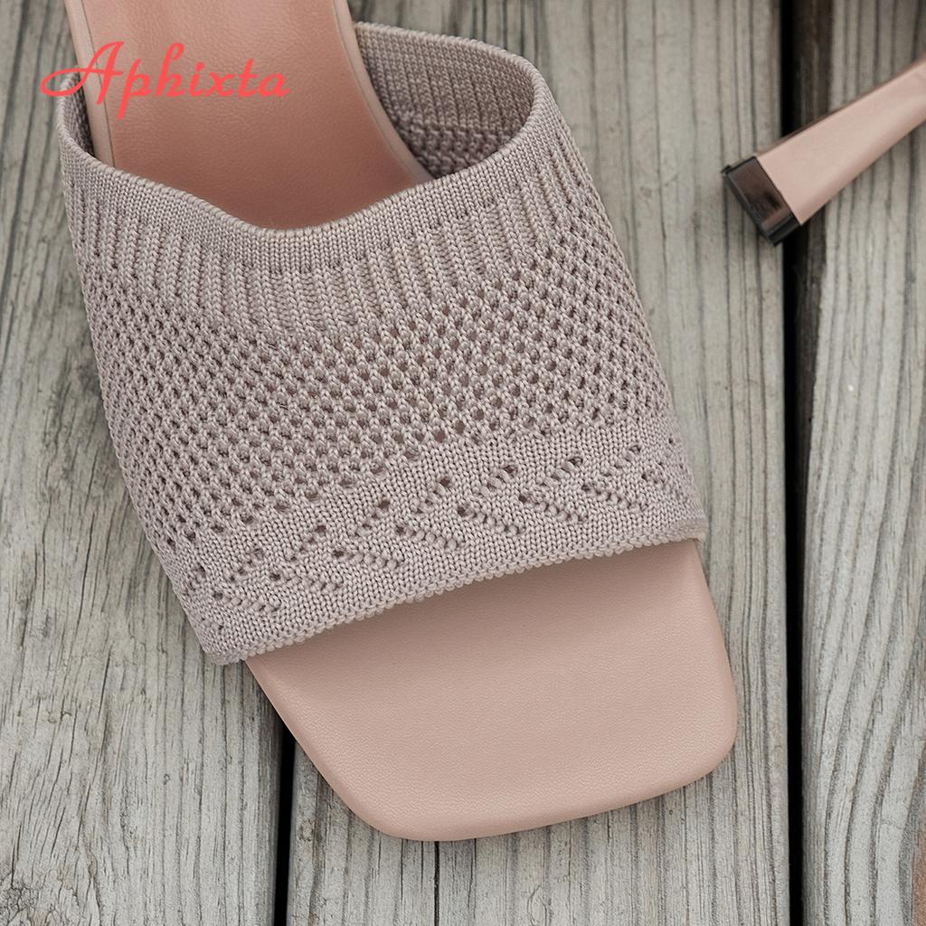 Fashion Aphixta Women 7CM High Heels Mules Woman Slides Stretch Fabric Fashion Slippers For Women Summer Shoes Woman 2025 Trend Shoes
