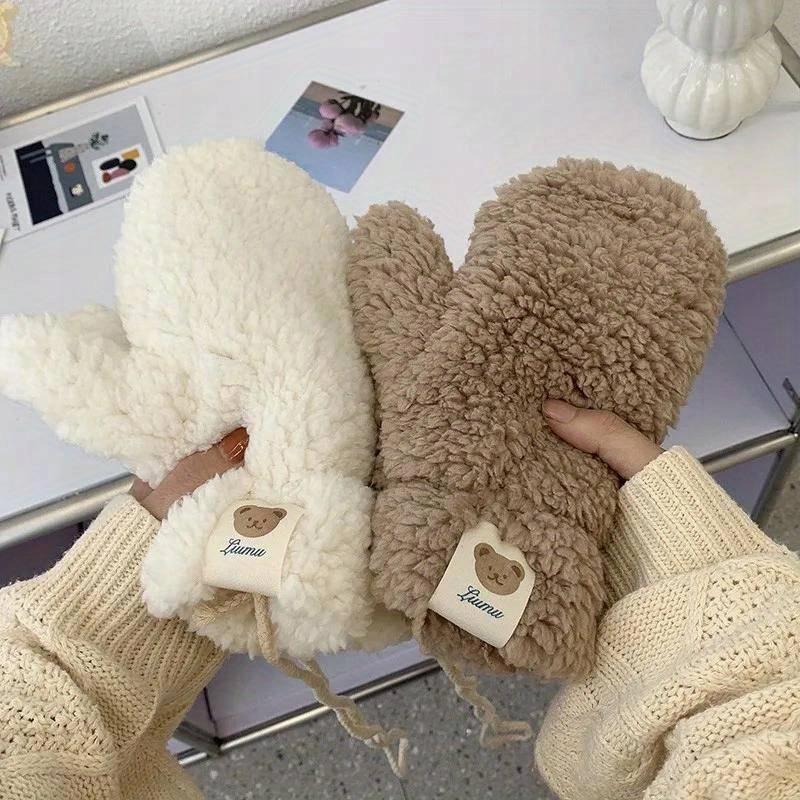 Women's Winter Gloves Plush Warm Fur Mittens