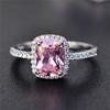 Fashion Mystic Rainbow Pink/Green Square Shaped Crystal Rings Silver Color Wedding Jewelry Female