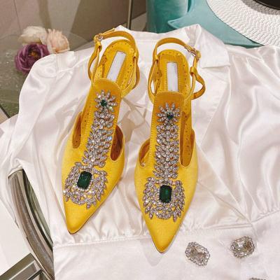 Мода 2025 Лето Новые Острые Туфли-лодочки на Высоком Каблуке Женский Темперамент Сексуальные Бриллиантовые Красивые Свадебные Туфли После Пустоты Сандалии
