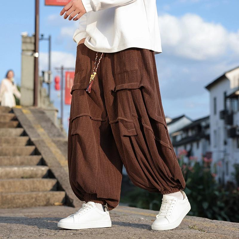 2024 Осень Повседневные мужские брюки Корейские вельветовые однотонные брюки Комбинезоны Уличные брюки с широкими штанинами Трендовые брюки большого размера Универсальные брюки