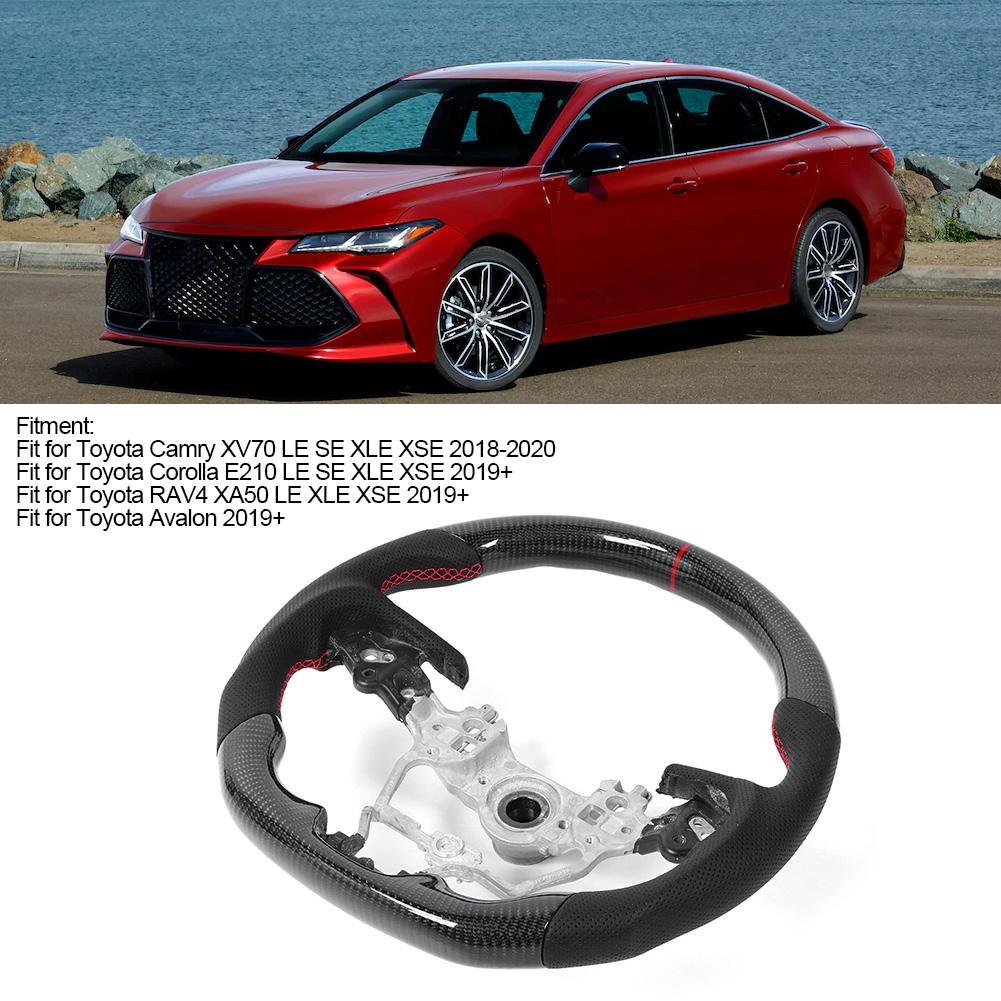 Carbon Fiber Steering Wheel Preforated Leather W Red Stitching For Toyota Camry XV70 Corolla RAV4 Avalon 2018 2020