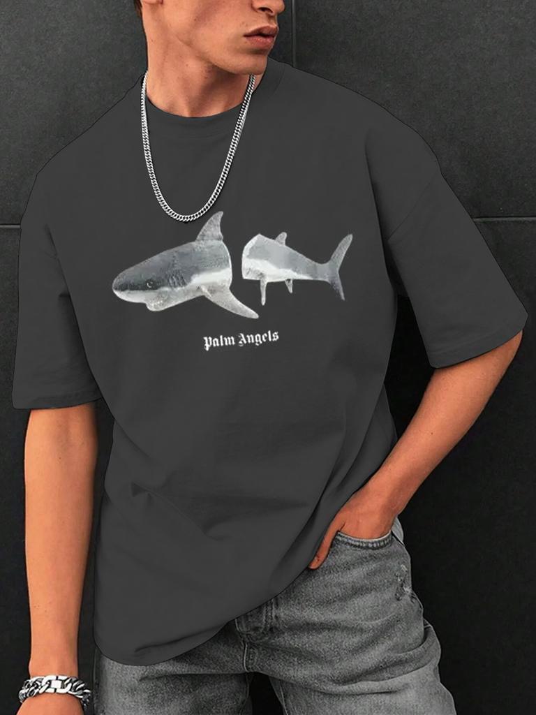 Футболка с короткими рукавами, забавный дизайн с изображением акулы из мультфильма, новая футболка с круглым вырезом, черная, белая, Harajuku, унисекс, топы, хлопковая модная одежда