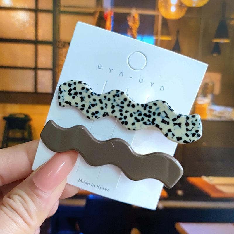 2 шт./компл., модные акриловые заколки для волос с рябью для женщин, корейские однотонные леопардовые заколки для волос, милые заколки для девочек, аксессуары для волос, головные уборы