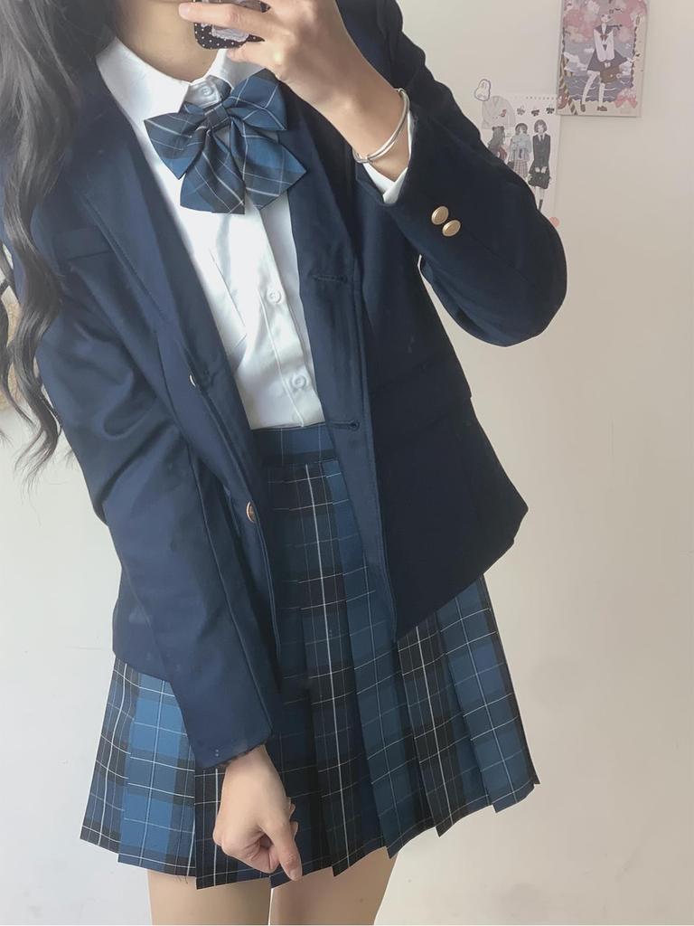 QOOLY JK Uniform Cosplay Student School Jacket Fashion JK Cos Costume Navy Blue Size S Women's
