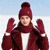 3Pcs/Set Women Winter Hat Scarf Gloves Set Twist Texture Plush Ball Decor Brimless Hat Scarf Touchscreen Glove Set