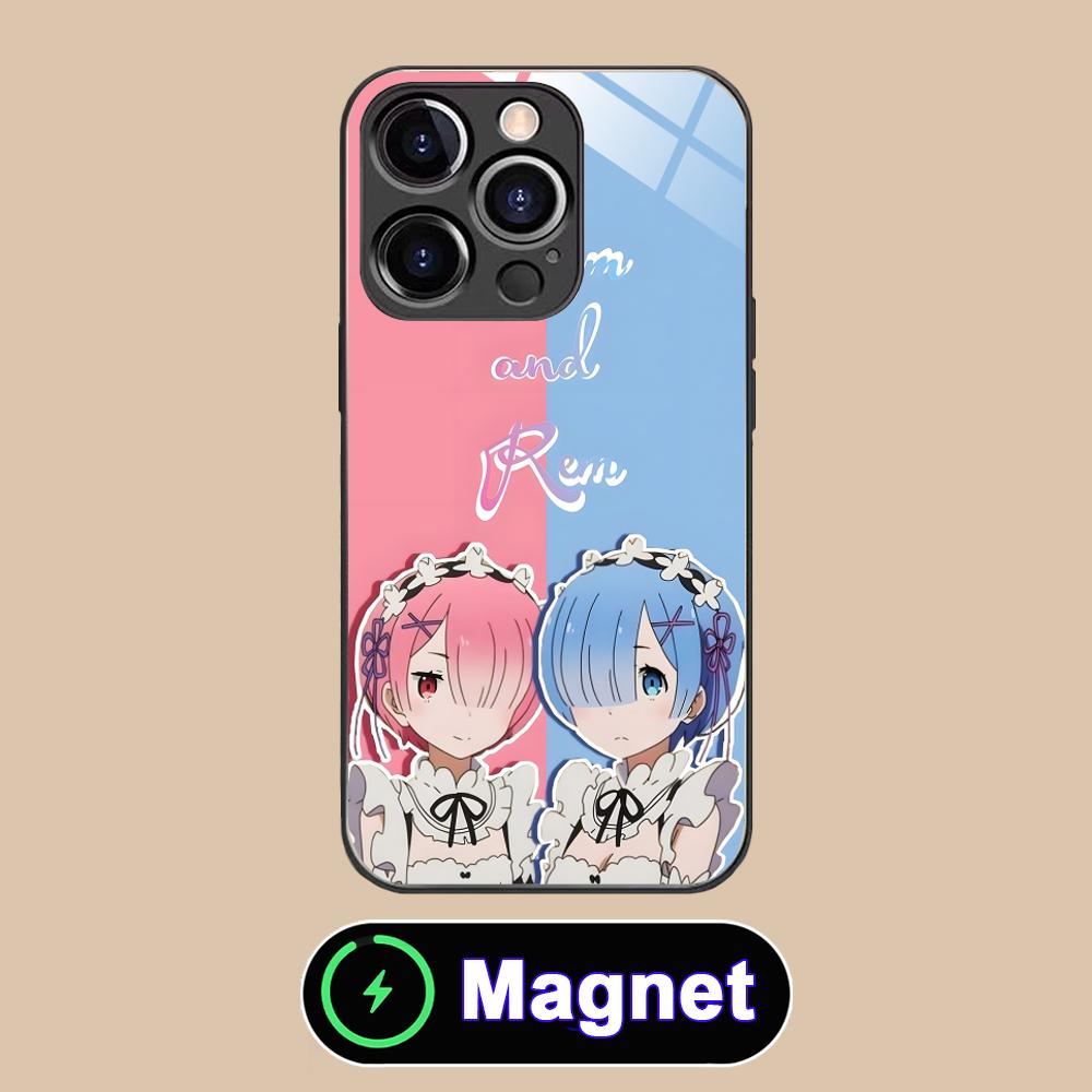 Чехол для мобильного телефона ReZero Rem Ram Glass MagSafe для iPhone 17 16 15 14 13 12 11 Air Pro Max Plus Mini Цветная накладка