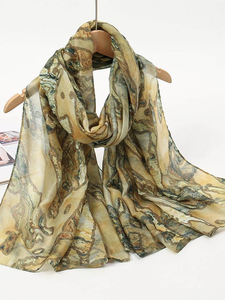 New Print Voile Scarf Vintage Muslim Hijab for Women Lightweight Sunscreen Head Wrap Beach Shawl Boho Travel Accessory