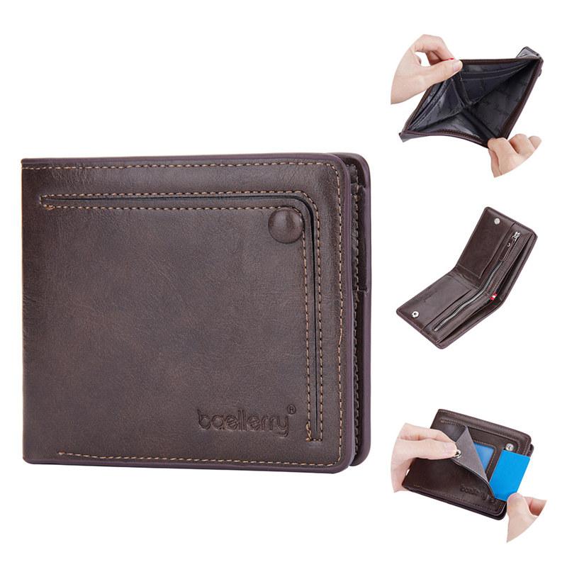 Baellerry Men Fashion Short Wallets Artificial Leather Vintage Design Bifold Wallet Classic Card Holder Purse