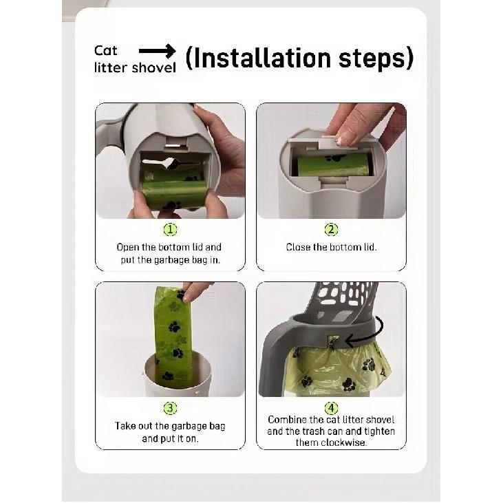 Cat Litter Shovel Scoop with Integrated Trash Can Pet Filter Easy-Clean Toilet Garbage Picker Cat Litter Box Self Cleaning Tools