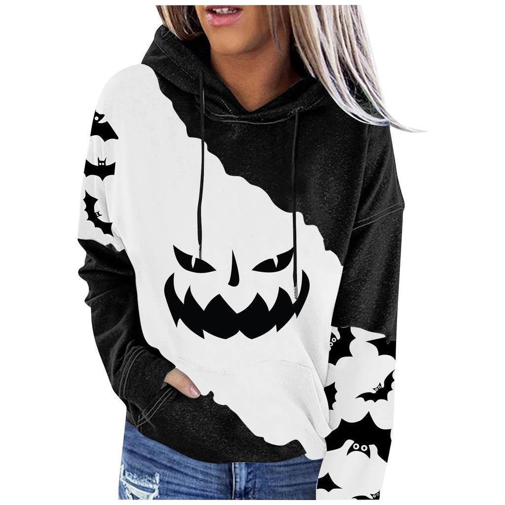 Women's Casual Fashion Halloween Print Long Sleeve Pullover Hoodies Sweatshirts