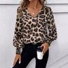 Fashion V-neck Leopard Print Long Sleeved Women Blouse Loose Casual Office Simple Chiffon Shirt Casual Simple Streetwear Elegant Top Clothing