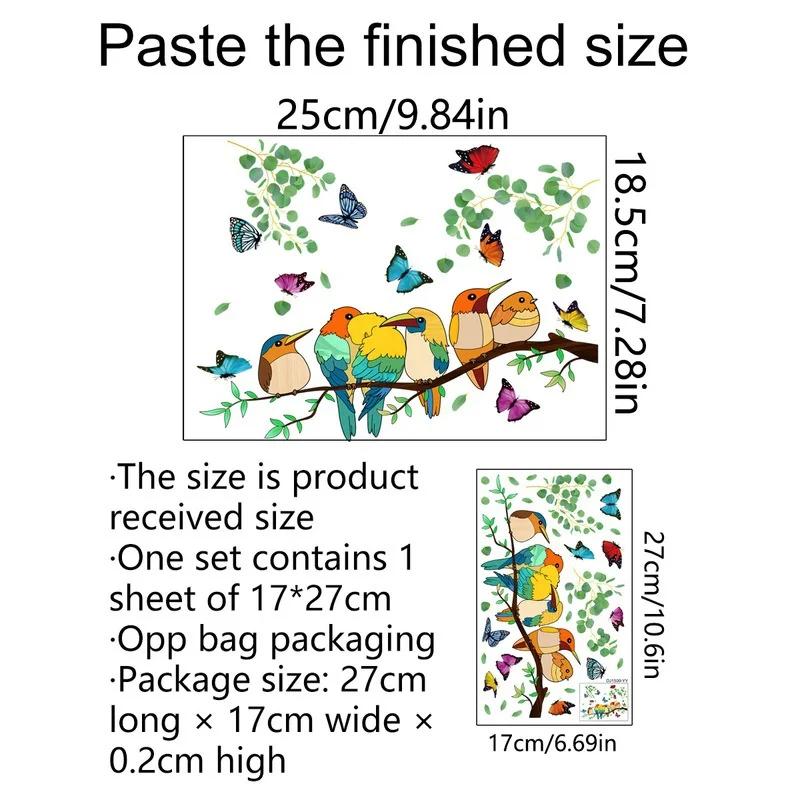 Double-sided Branch Colorful Bird Butterfly Wall Sticker Electrostatic Glass Sticker Window Visual Decorative Wall Sticker