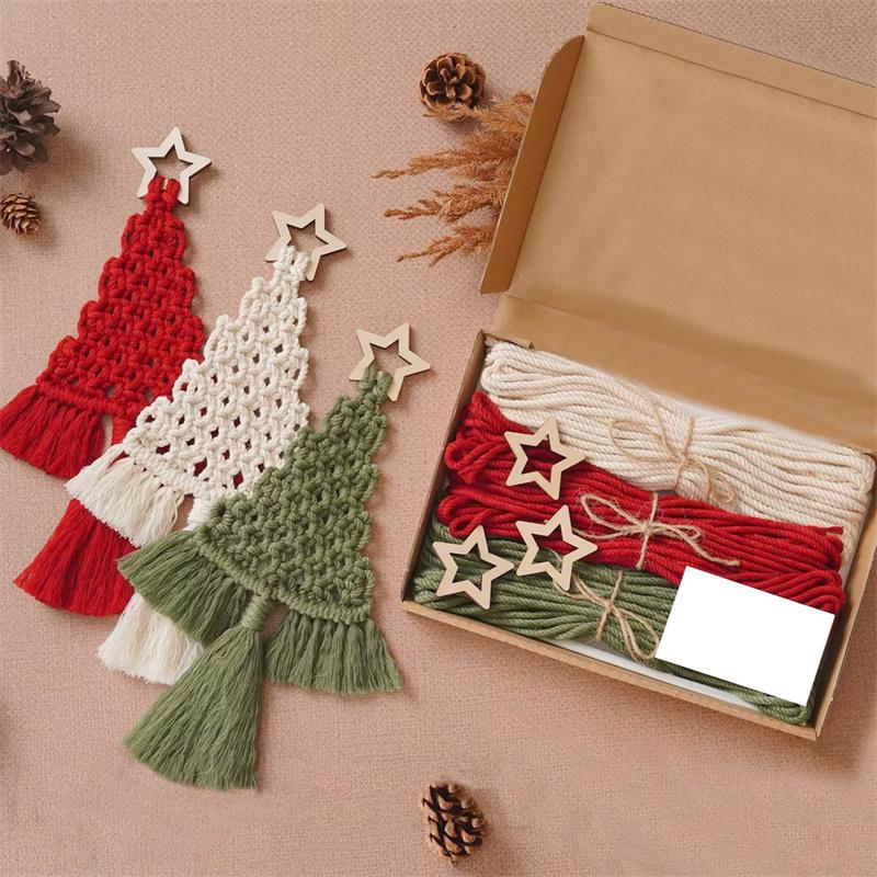 3PCS/Set Christmas Tree DIY Kits Woven Macrame Christmas Tree Set Wall Hangings Decor For Home Wall Hanging Ornament