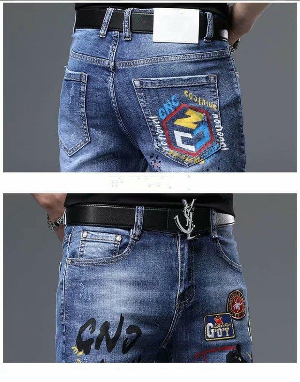 Мужские модные облегающие джинсы скинни с вышивкой - Летняя коллекция