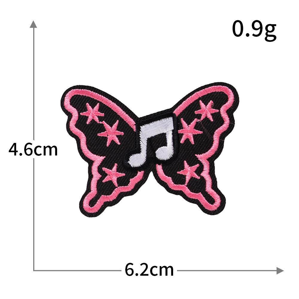 Gothic Trendy Note Pattern Computer Embroidery Stickers, Peach Heart Wing Skull Black Pink Personalized Embroidered Fabric Stickers