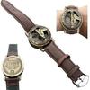 Brass Sundial Clock Leather Strape Stamped Wrist Compass Navigation Compass