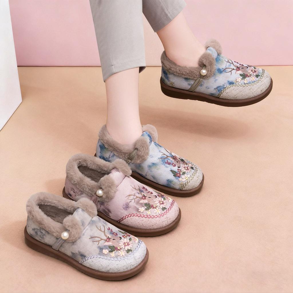 Cotton Shoes Women's Winter Plus Velvet Thickened Old Beijing Cloth Shoes National Style Cotton Boots Widened Thick-soled Mother Shoes