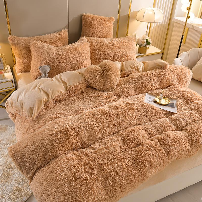 Mink Velvet Four-piece Set Princess Style Thickened Rabbit Plush Four-piece Set Autumn and Winter Three-piece Set