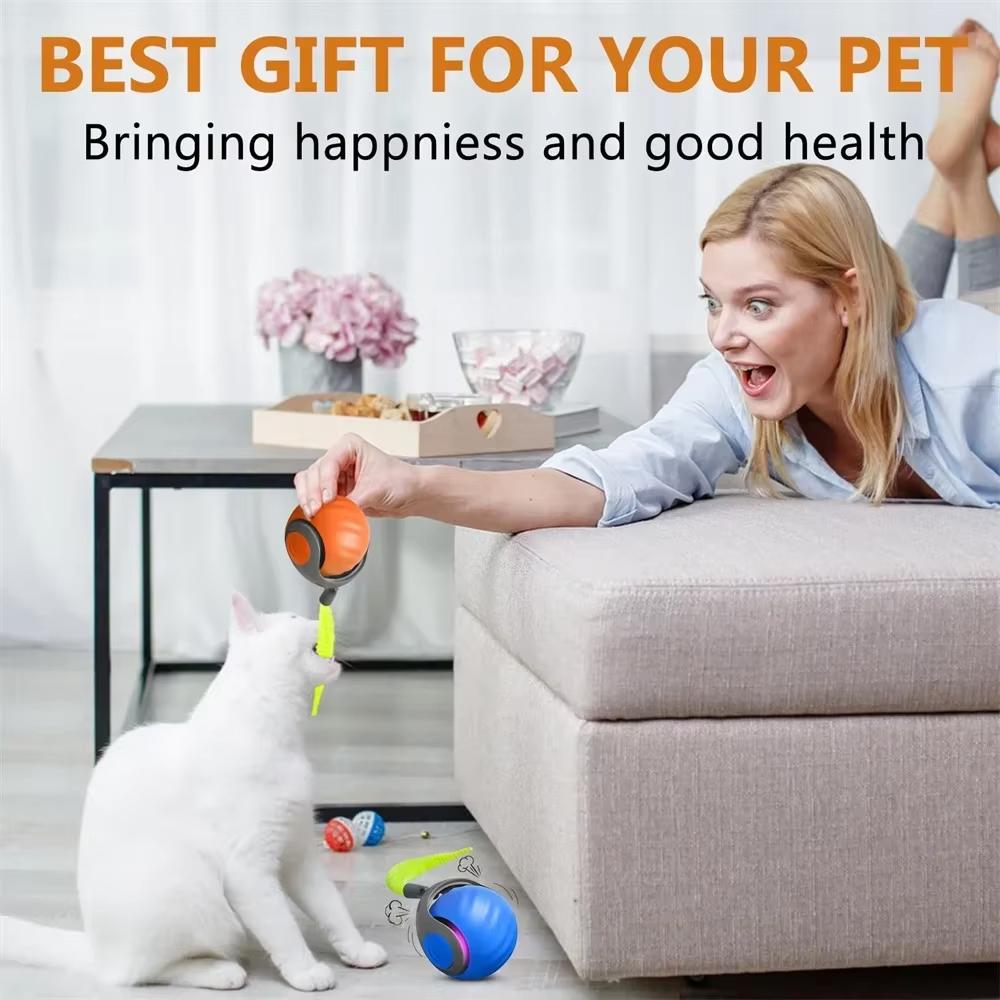 Cats Interactive Ball Toys Automatic Rolling Ball with Faux Tail USB Rechargeable SmartElectric Pet Toy for Teaser and Training