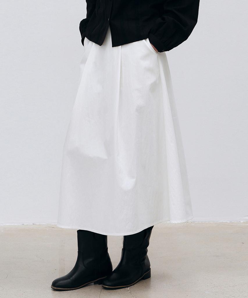 Roeil Pintuck Line Flare Long Skirt - Ivory