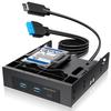 Внутренний USB-хаб GRAUGEAR на переднюю панель 20 Гбит/с 5 Гбит/с x Двойной USB Gen A Ключ Расширение USB-порта для корпуса ПК Панель 5,25 дюйма, USB-C + USB-A 2, Отсеки для SSD/HDD 2,5 дюйма,