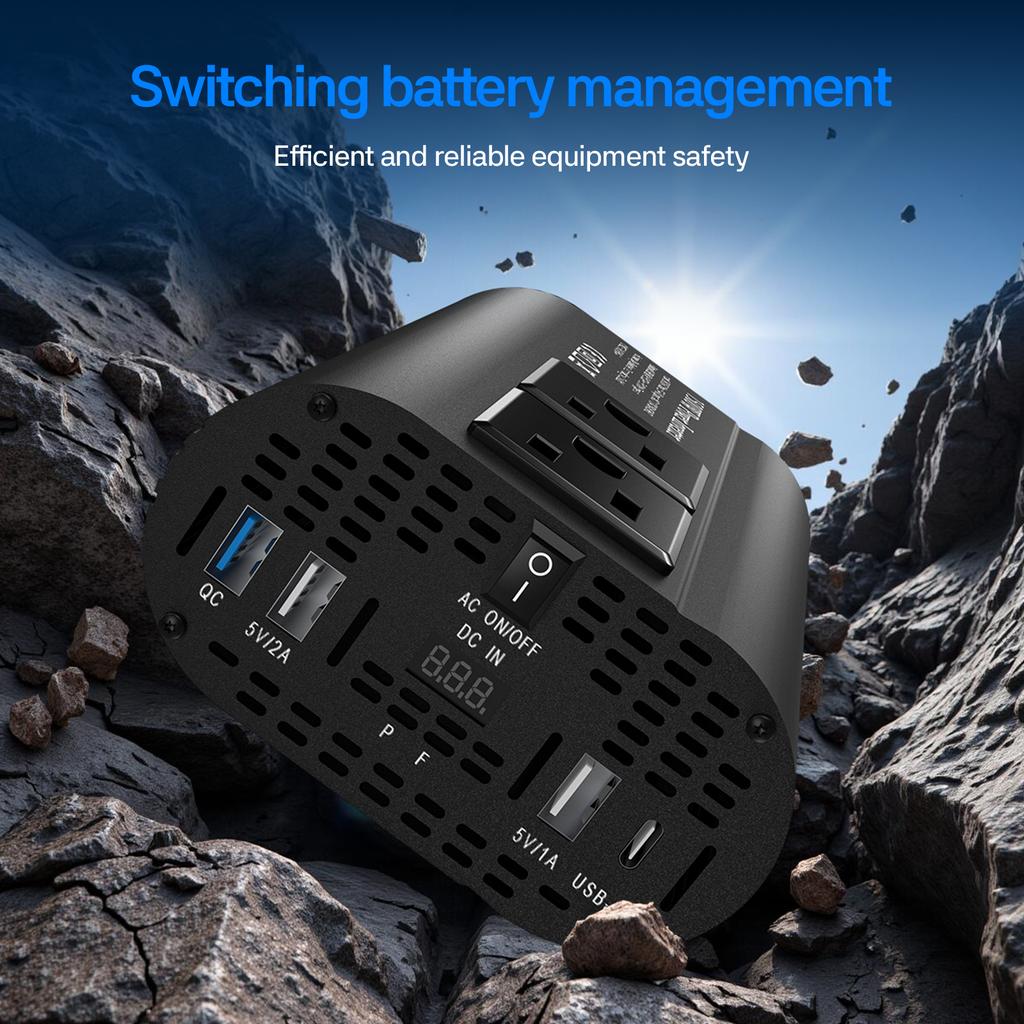 1500W solar inverter with LCD display,DC 12V to AC 110V USB Type-C portable power bank, car converter Vehicle-mounted inverter