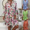 Plus Size Women's Fashion Loose Casual V Neck Long Sleeve Floral Print Summer Dress