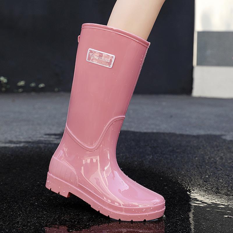 Новая модная женская дождевая обувь высокий голенище женские резиновые сапоги нескользящие водонепроницаемые ПВХ женские водные туфли