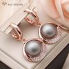 Fashion Round Simulated-pearl Drop Earrings For Women Wedding Rose Gold Color Cubic Zirconia Jewelry